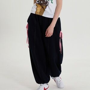 Wai Kei double banding ribbon sweat Pants navy